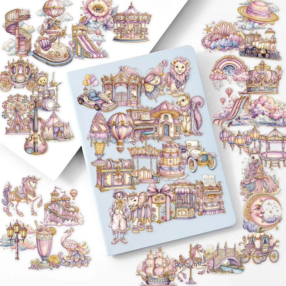 10/30/50PCS Dream Amusement Park PET Transparent Sticker DIY Decoration Waterproof Skateboard Notebook Graffiti Toy