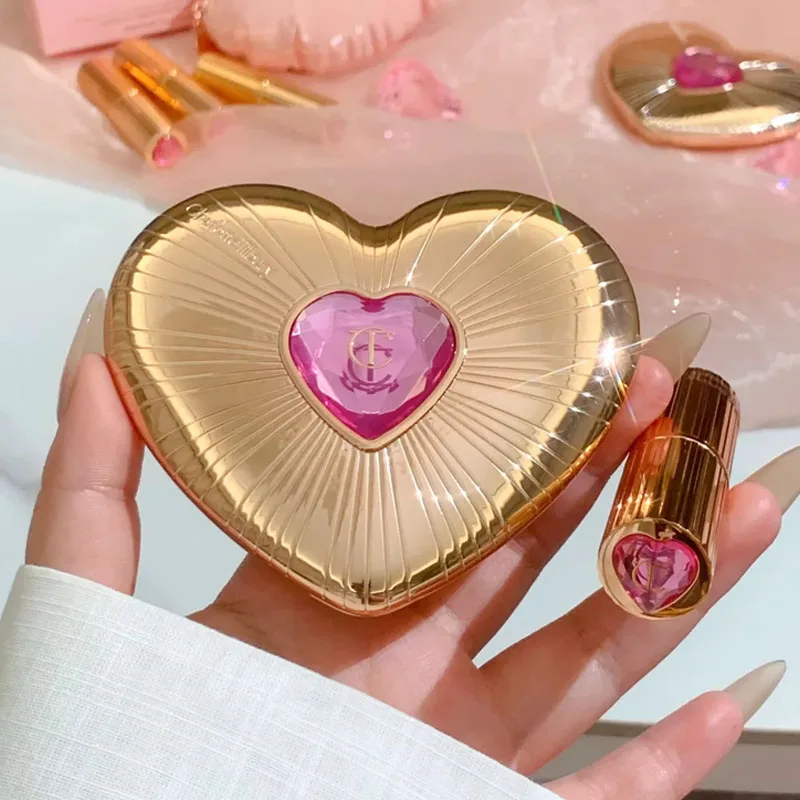 Charlotte 4 Colors Pink Diamond Heart-Shaped Lipstick Luminous Lip Glow and Two Color Heart Shape Powder Blusher Tilbury Makeup