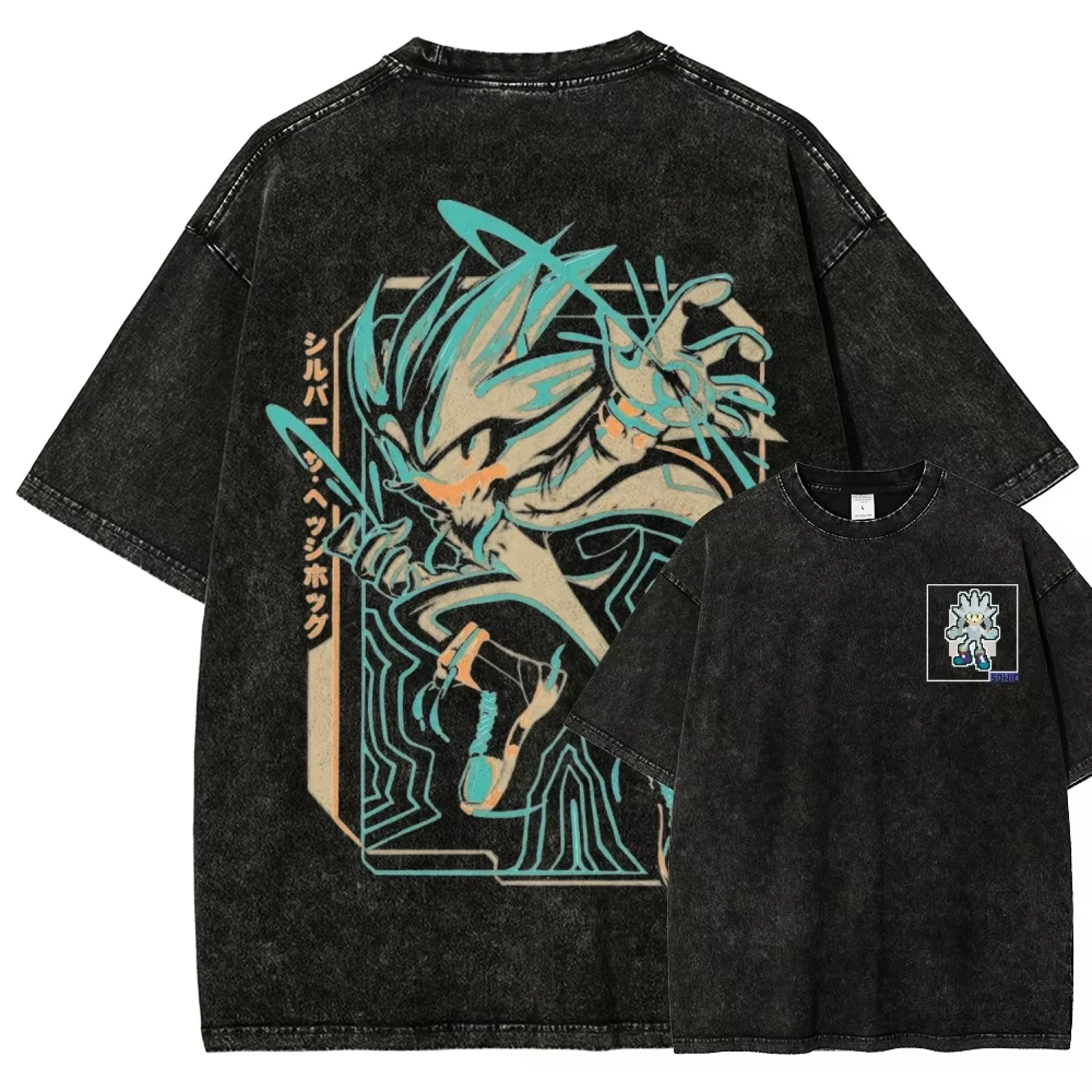 Sonic Washed Streetwear T-Shirt 2026 Neues Modell Persönlichkeitskleidung Hemd Ganzjahreskleidung Trendiges Grafik-T-Shirt Mode Unisex – Detail 5