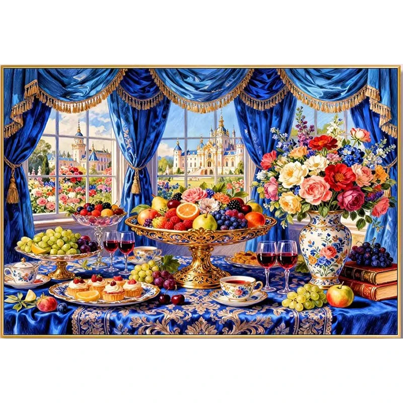 

9CT 14ct Fruits Party Printed Kit Cross Stitch Embroidery DIY Needlework Home Decor Crafts With Needles Threads 65 Colors