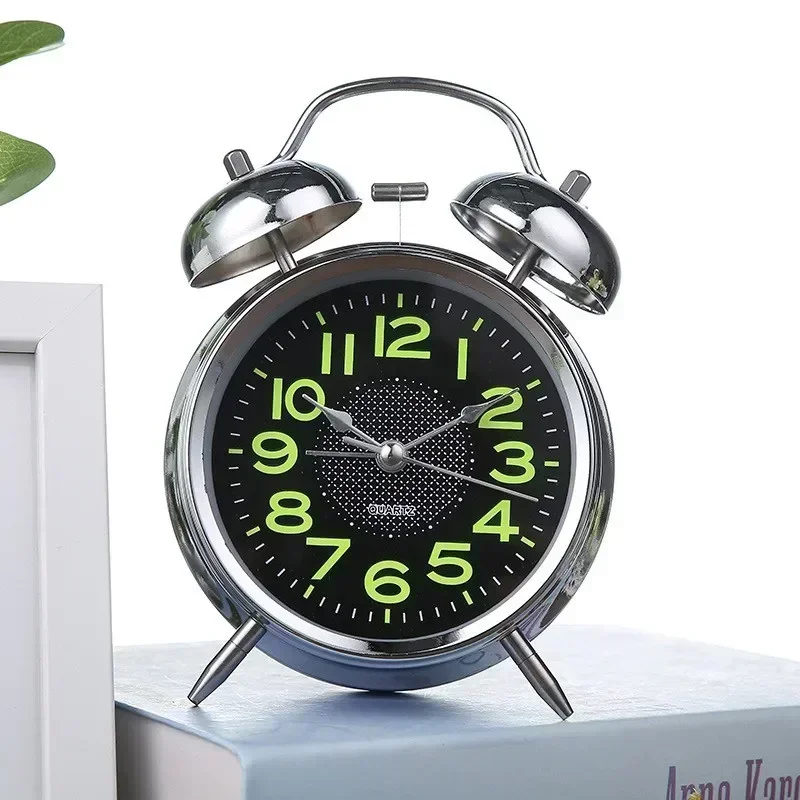 Super Loud Alarm Clock Metal Twin Bell Alarm Clock with Night Light Retro Bedside Clock Silent Table Desk Clocks   Bedroo