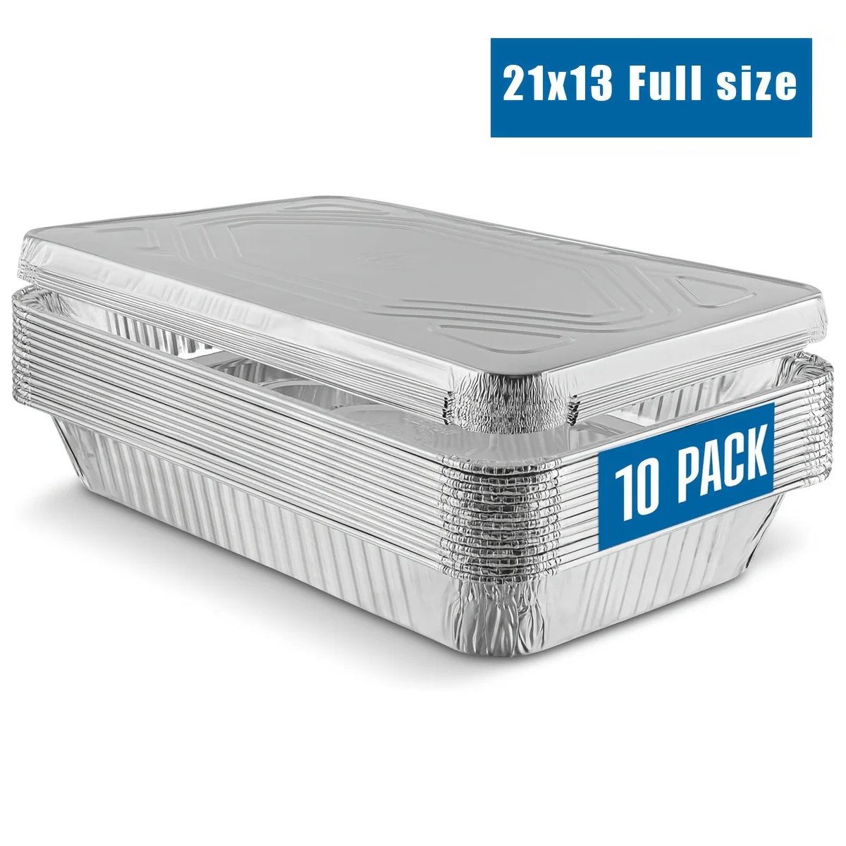 

10 Pack Heavy-Duty Aluminum Foil Pans 20 lb Capacity 21x13 Inch with Lids - Disposable Rectangular Baking & Roasting Pans for Turkey, Casseroles, Holiday Meals (Thanksgiving, Christmas, Halloween, Easter) - Commercial & Home Kitchen Use, Disposable Alumin