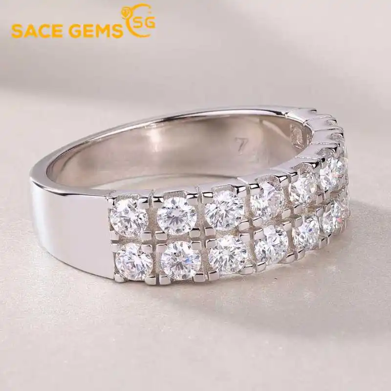 

SACE GEMS 925 Sterling Silver Ring Full Moissanite Diamonds with Certificate Fine Jewelry Wedding Engagement Rings for Women