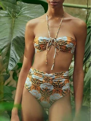2026 Floral Halter High Waist Bikini Women Bandeau Swimwear Two Piece Swimsuit Female Beachwear Bathers Bathing Swimming Suit