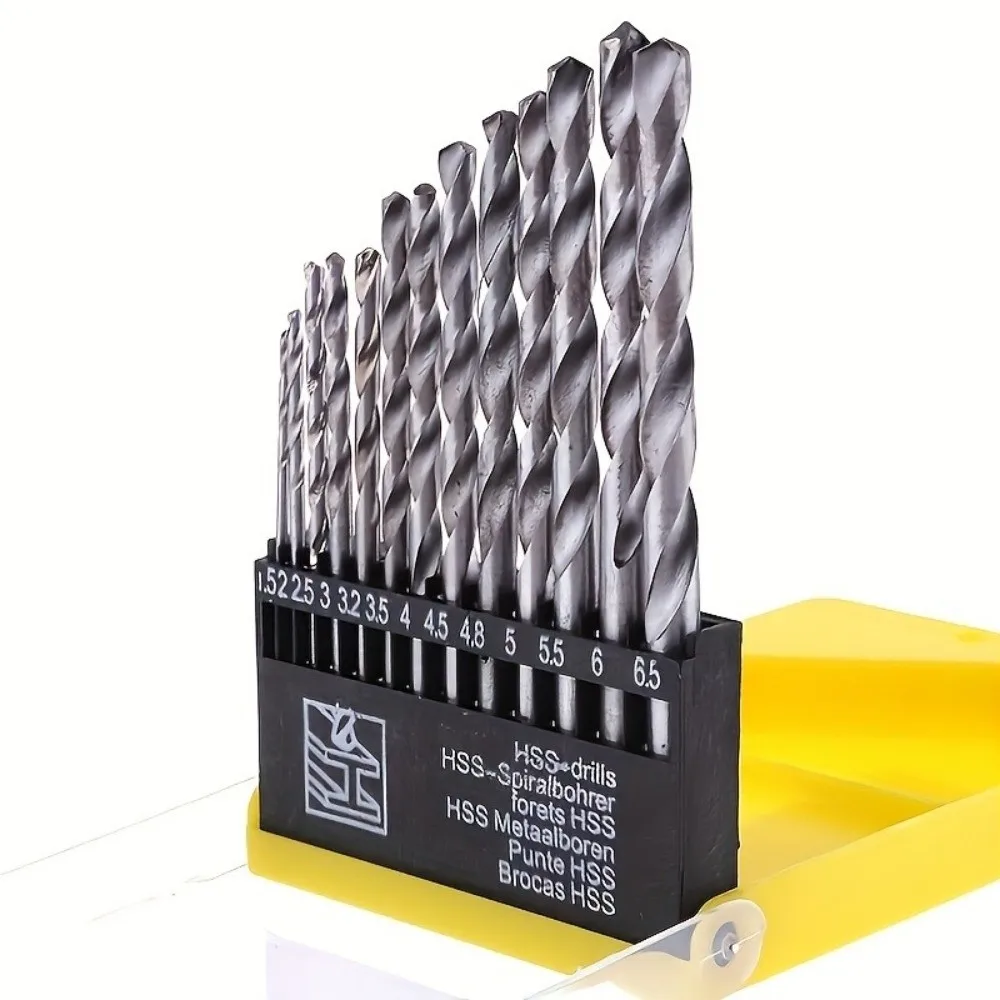 Multi-Purpose Twist Drill Bits Precision 1.5-6.5mm 13Pcs Masonry Drill Bits High-Speed Steel Professional Grade Drill Bit Set