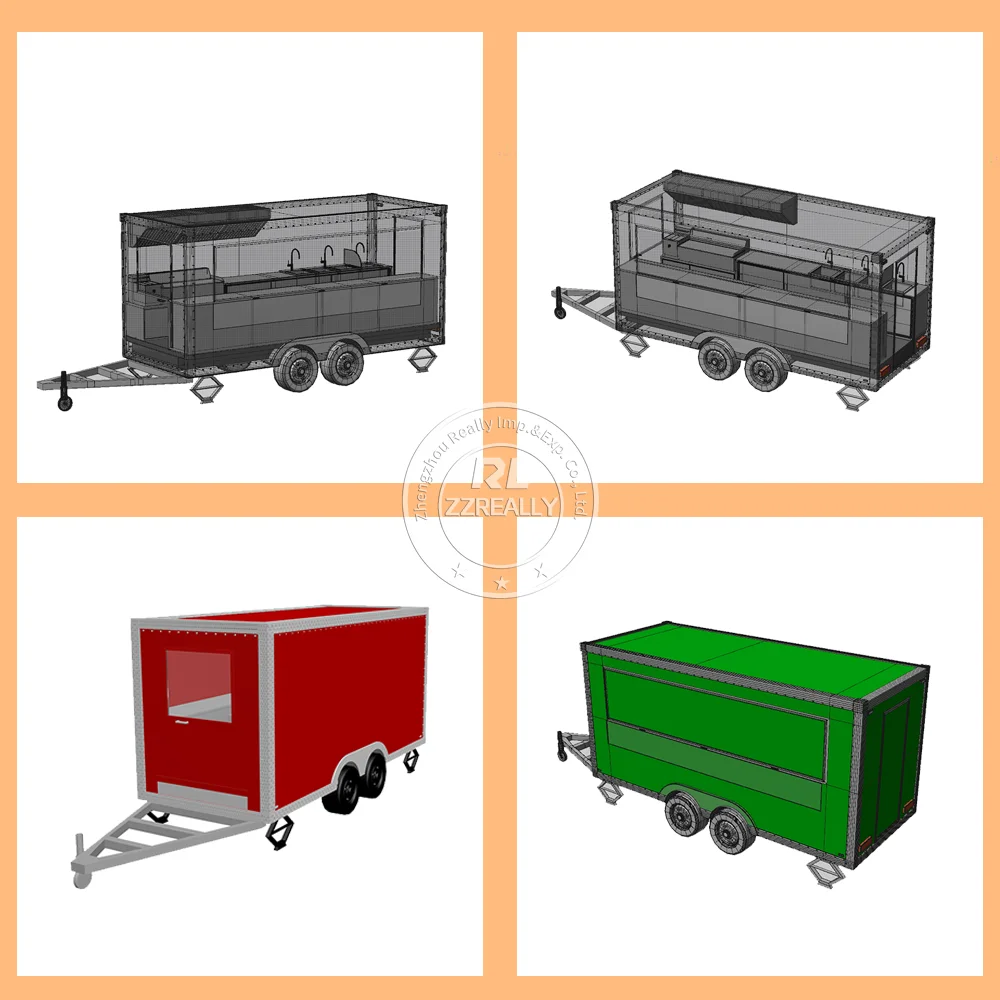 2024 Mobile Coffee Cart Factory Price Mobile Food Truck Stainless Steel Food Truck Mobile Kitchen Hotdog BBQ Food Trailers