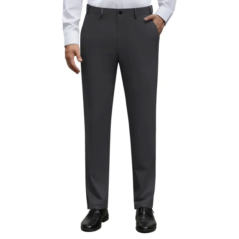 

Men's Form-Fit Slim Straight Dress Pants Navy Blue Black Elastic Polyester Wrinkle Resistant Easy Care Formal Trousers