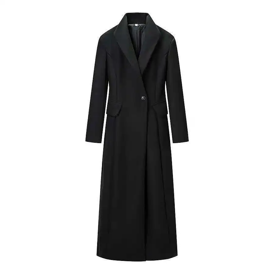Autumn Winter Black Long Suit Collar Overcoat Women Slim Fitted Trench Coat Tweed Jacket Luxury Brand Outerwear Design Clothing