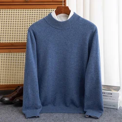 Autumn and winter 100% pure wool men's padded half-height slim bottoming pullover long-sleeved knitted cashmere sweater