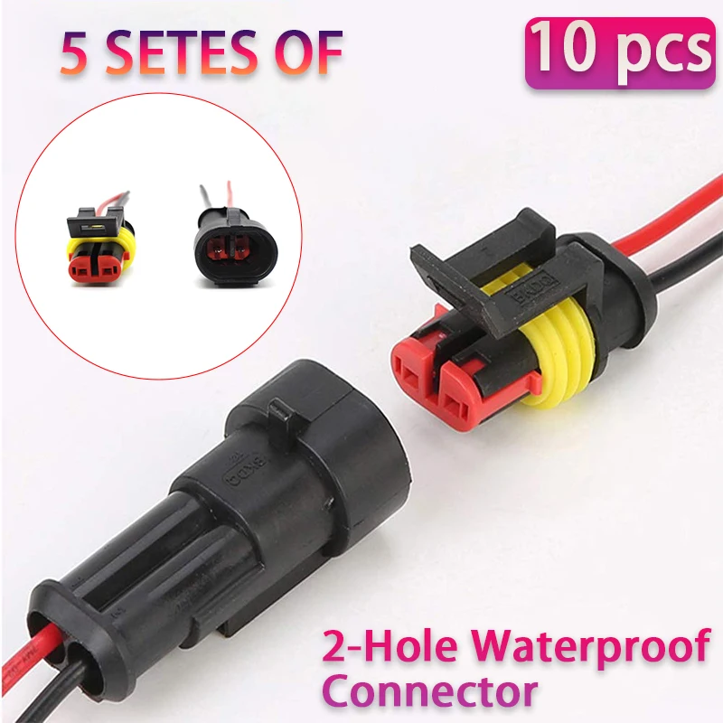 

10pcs 5 pairs of waterproof male and female electrical connector plugs 2-pin mode with wire for the car motorcycle pedal vehicle