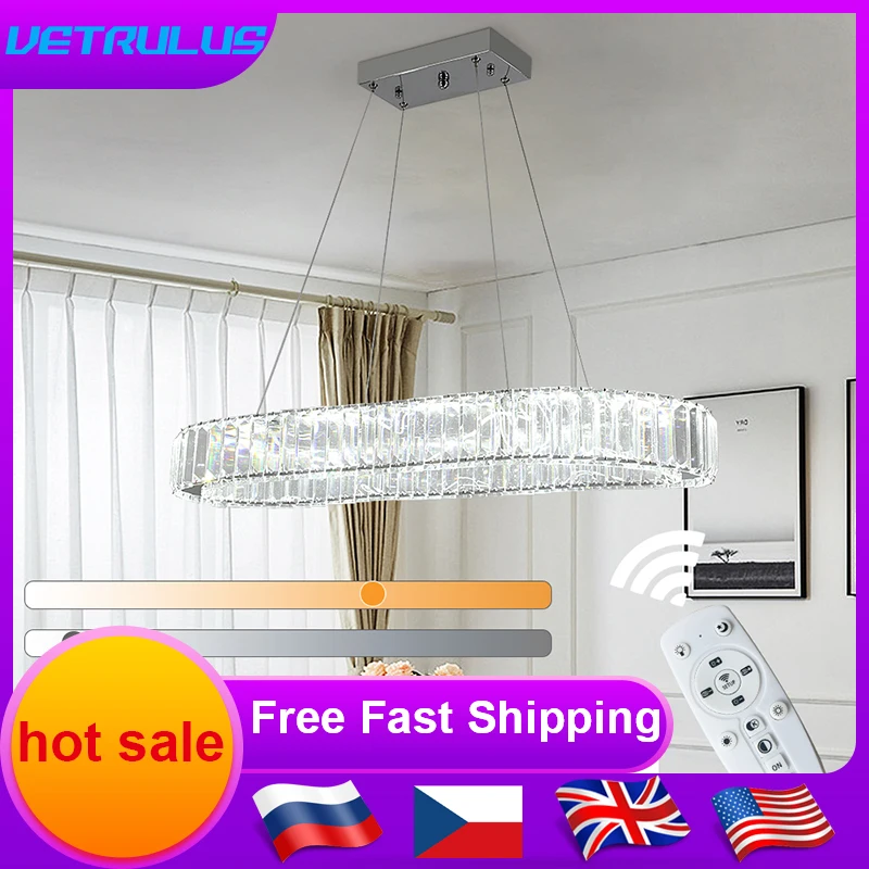 

Modern Luxury Crystal Oval Design Led Chandelier Ceiling Lamp Nordic Pendant Hanging Light Fixture Living Bedroom Hotel Lustres