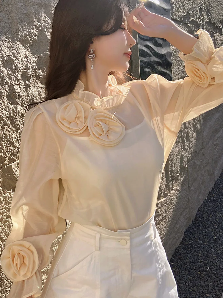 DABUWAWA Tienda Vestidos Elegantes Para Mujeres Chiffon Blouses Camisas Pullover Tree Dimensional Decoration Tops Y2K DA1AST016