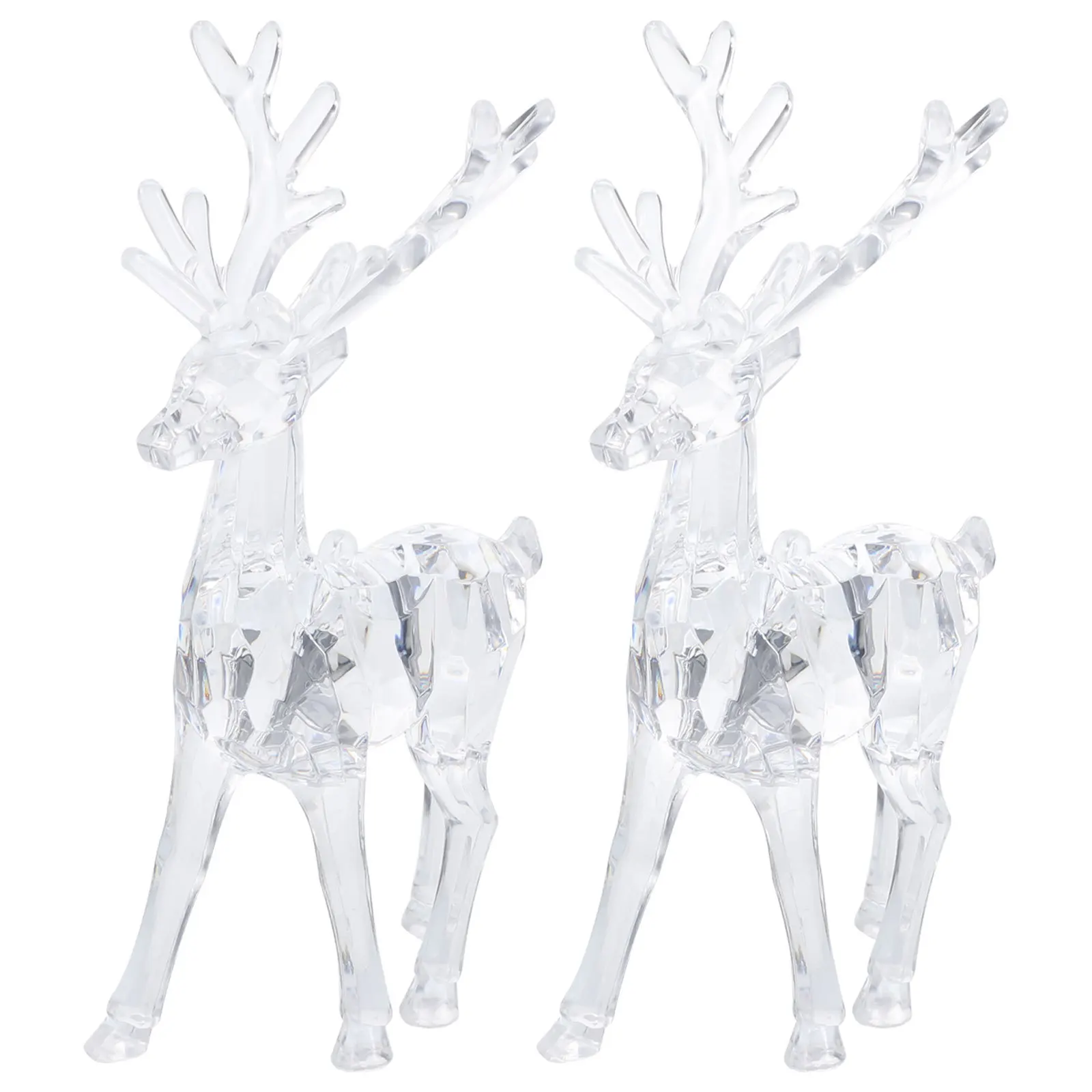 

2Pcs Acrylic Clear Christmas Elk Decorations Desktop Xmas Ornaments Lovely Acrylic Elk Sculpture Party Table Decor