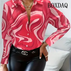 Women's Shirt Street Lapel Long Sleeved Casual Button Shirt 3D Colorful Abstract Print Fashion Women's Top Elegant Women Blouses