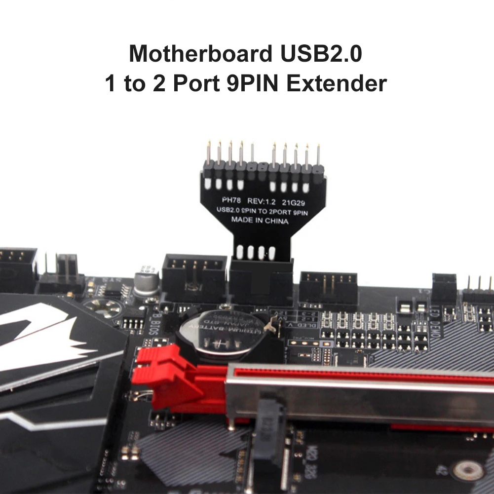 Nku Motherboard USB 2.0 Splitter 9Pin Header 1 to 2 Extension Card Connector for Desktop PC Water-Cooled RGB Light Lamp Fan