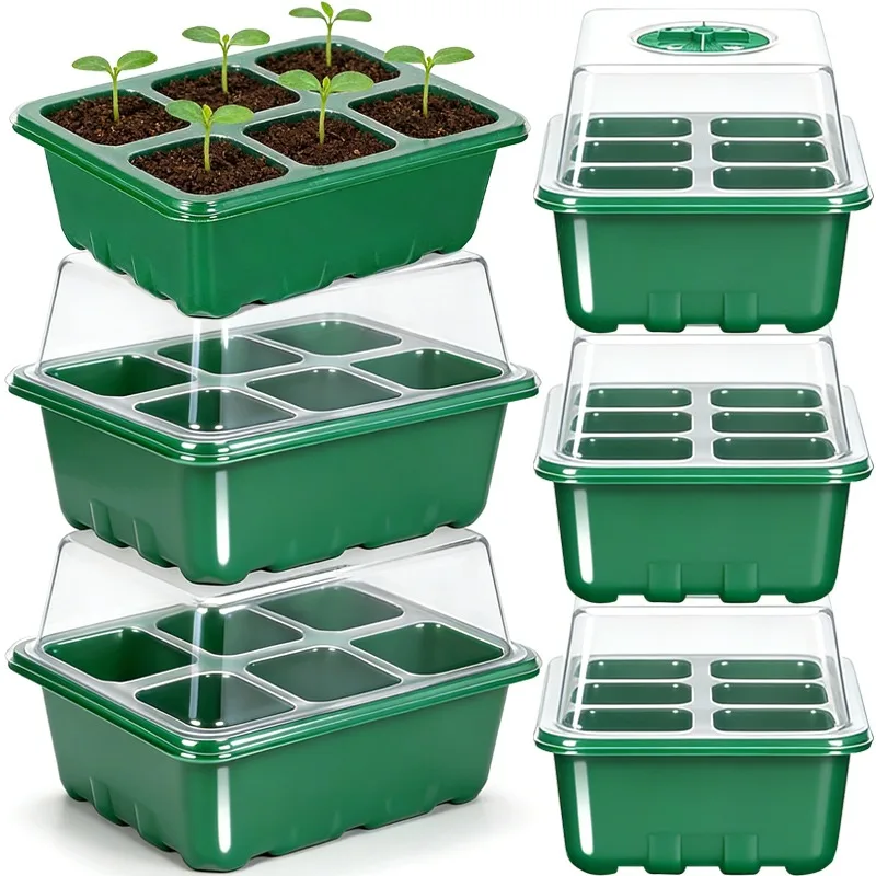 Maceta para Plántulas de 6 Orificios con Tapa, Maceta Multifuncional para Jardinería, Caja de Cultivo Ajustable, Contenedor de Cultivo, Suministros de Jardín