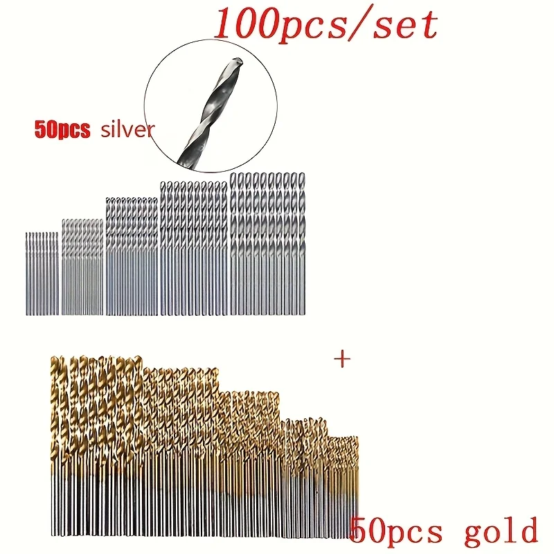 100-teiliges Titan-beschichtetes HSS-Bohrer-Set | Gerader Schaft | Für DIY/Holz/Kunststoff/Metall | Heimwerkerwerkzeuge – Detail 2