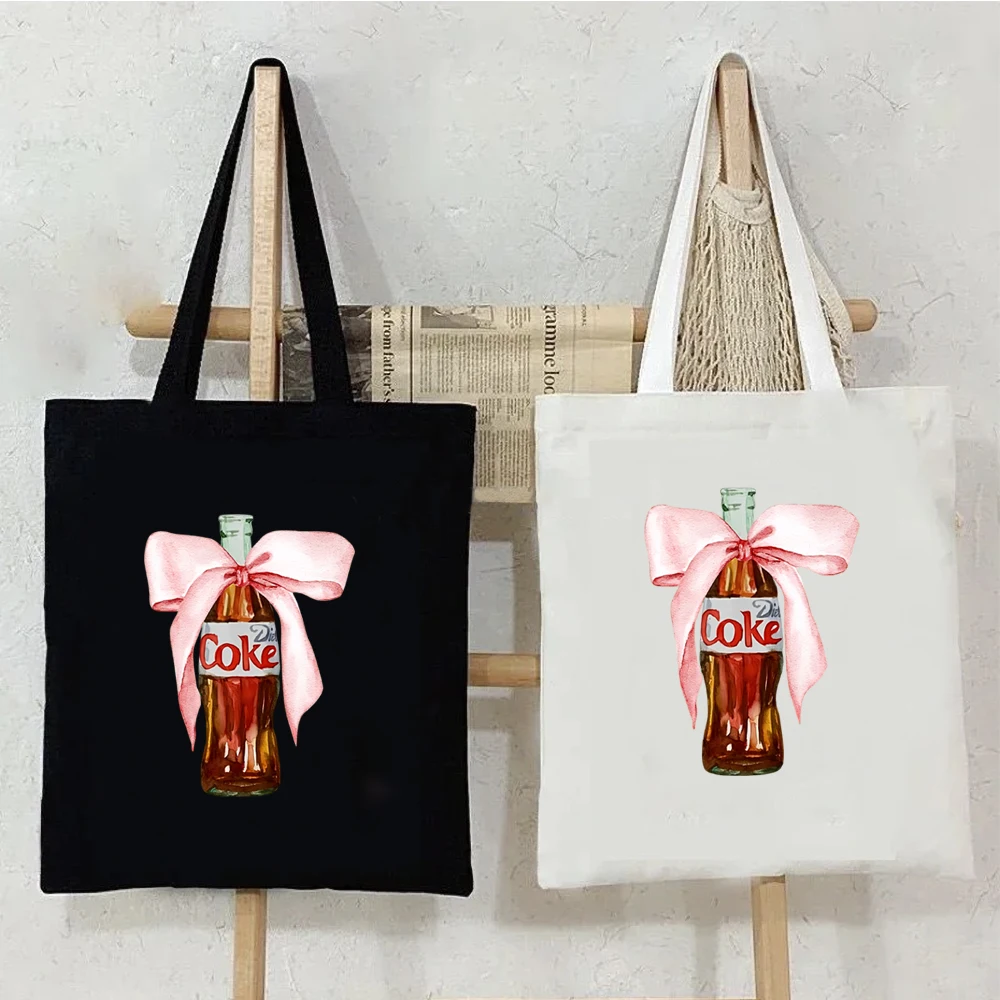 Coke Pink Bow Graphic Tote Bag Women Men Canvas Handbags I Need A Coke Teen Handbags Gift