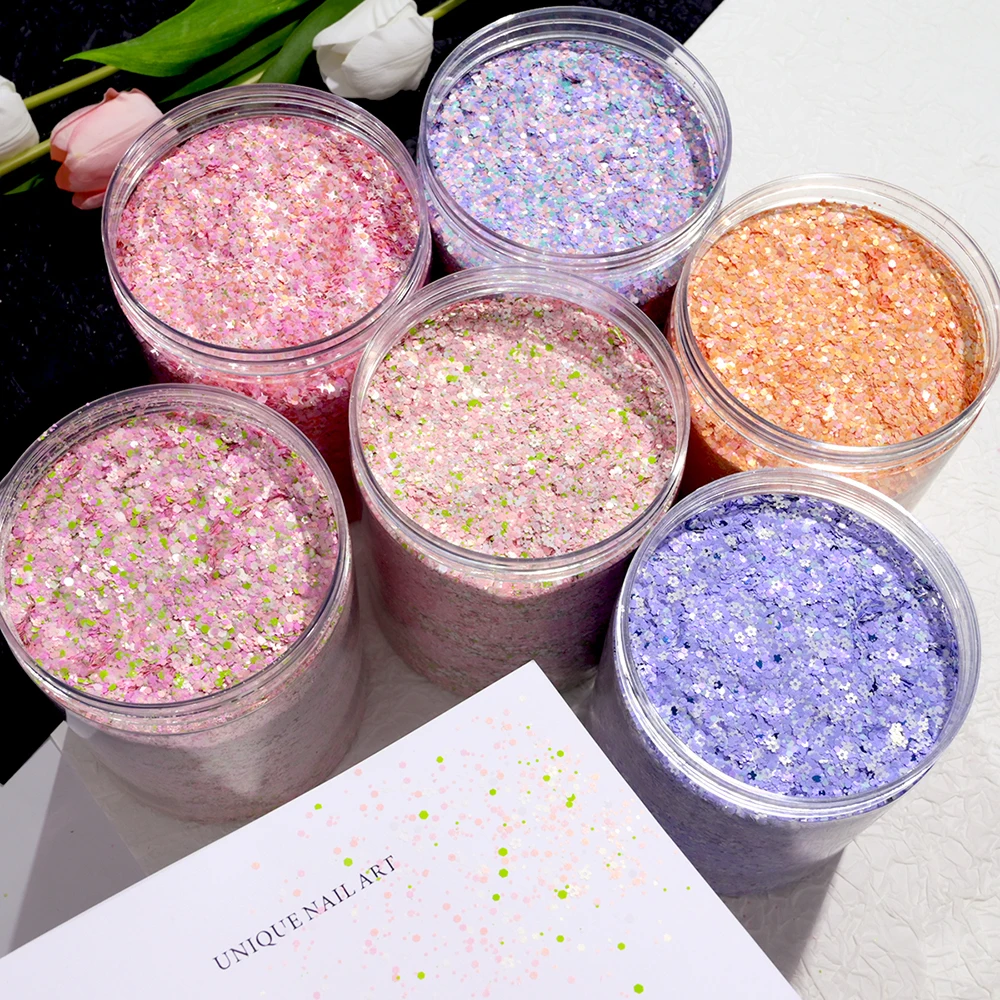 10 g/saco neon flor estrela misturada prego glitter lantejoulas macarons cor arte do prego floco para o natal casamento unha gel polonês suprimentos