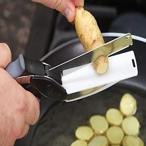 Multi Functional 2-in-1 Stainless Steel Kitchen Scissors With Safety Lock & Built-in Cutting Board, Quick Cut Meat, Fruit, Veggies & Cheese, Easy Clean For Home Cooking Use