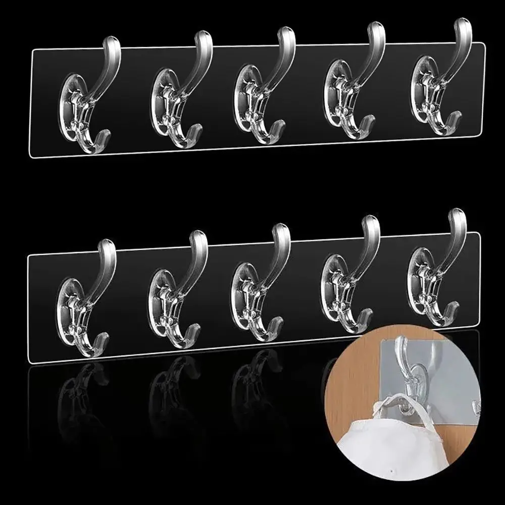 1/3/5/6 Row Transparent Wall Hooks for Hanging on The Wall Hat Clothes Coat Hanger Towel Holder Door Hook Bathroom Storage Rack