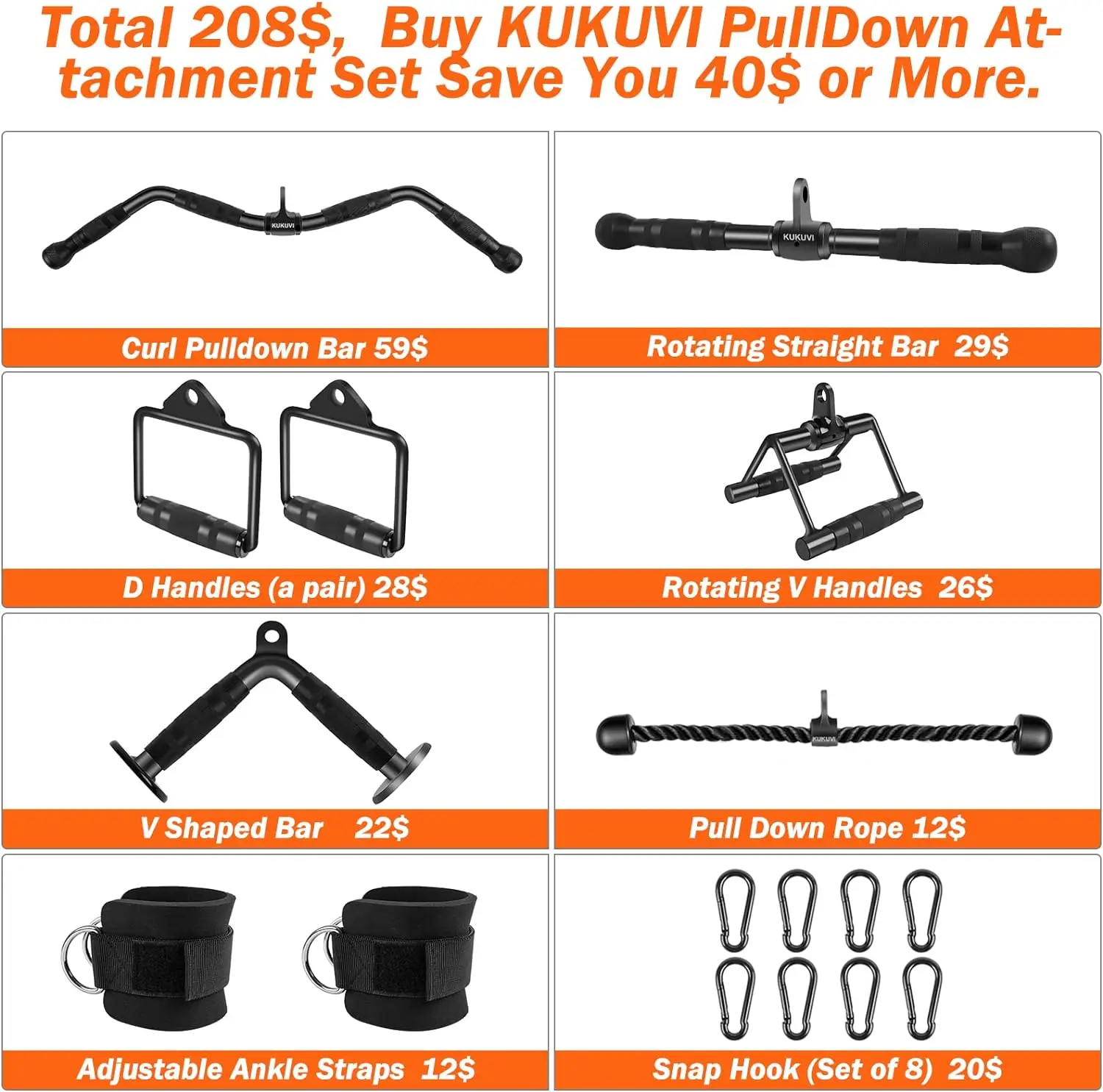 LAT Pulldown Bar Attachments, Cable Machine Accessories for Home Gym