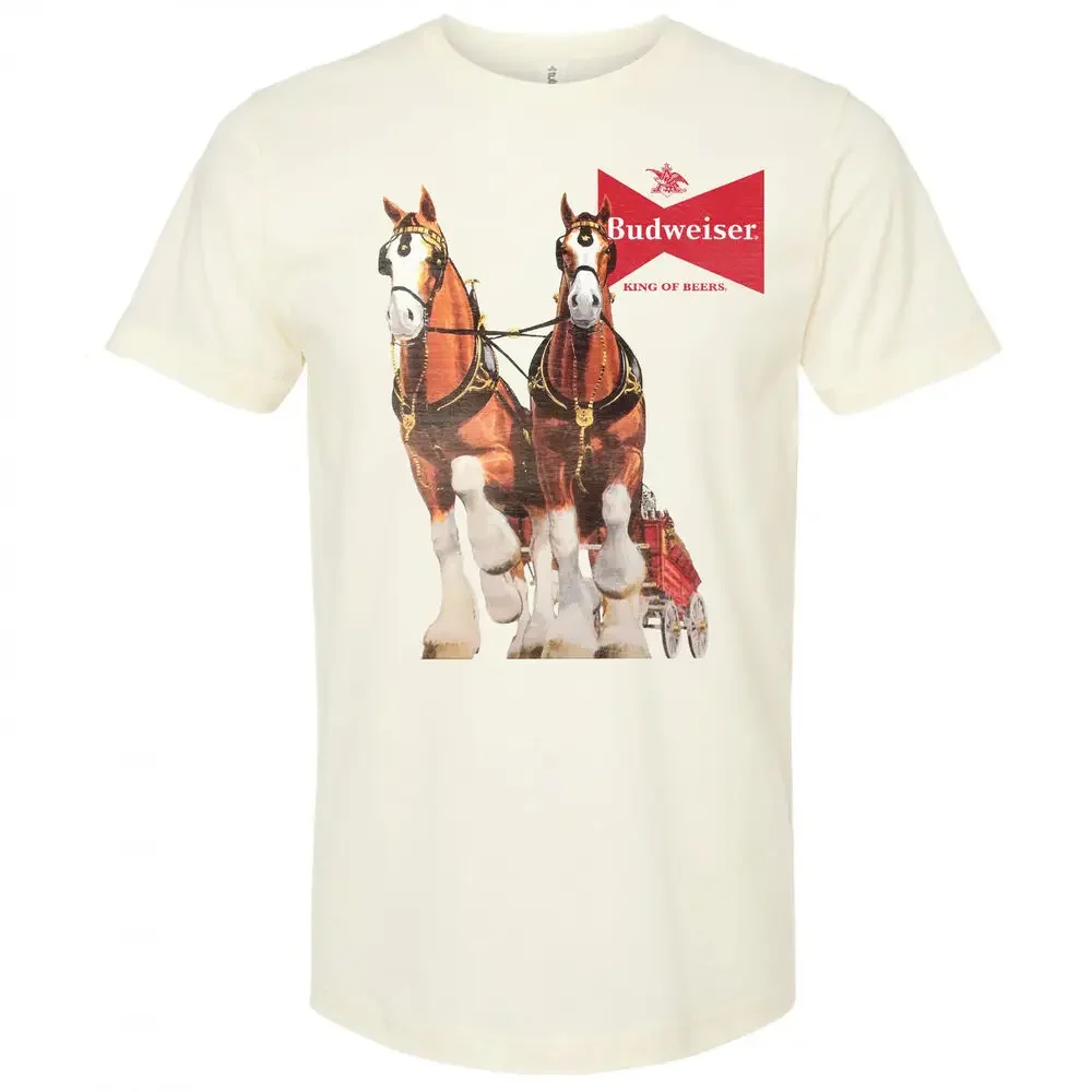 Budweiser Clydesdales White Colorway T-Shirt WhiteAnime Pattern Men and women High quality cotton Short Sleeves