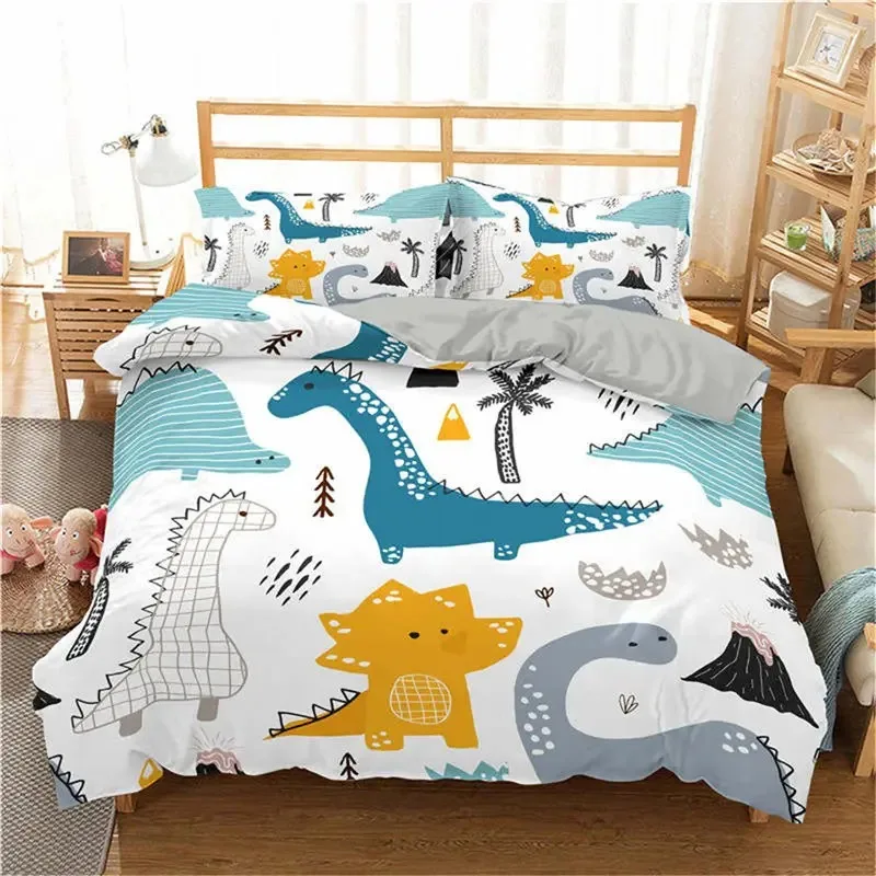 

3d Dinosaur Family Bedding Set For Kids Cartoon Printed Bed Cover Single Boys Duvet Cover Set Single Size Bedclothes