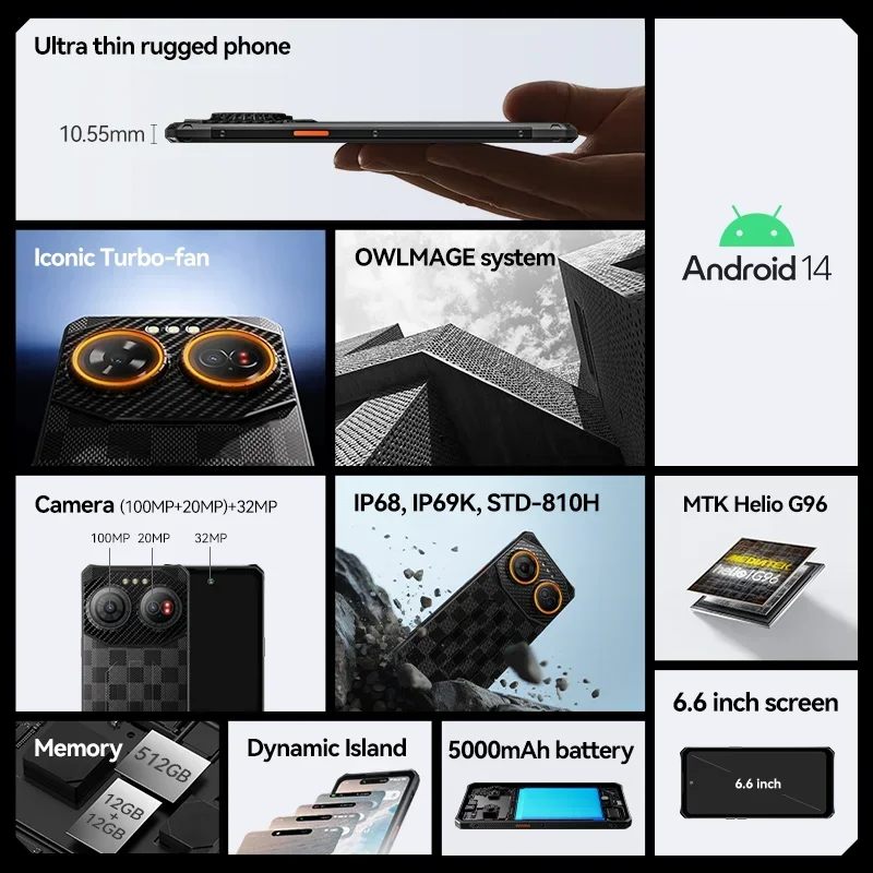 IIIF150 Air3 러기드폰 6.6인치 MTG G96 12GB+512GB 100MP 카메라 30W 고속 충전 전화 스마트폰 안드로이드 14 NFC 통화 전화
