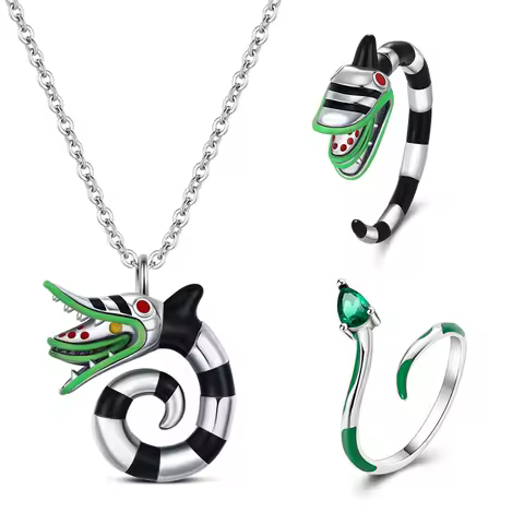 New 925 Silver Cube Zirconia Snake Ring Women Open Adjustable CZ Finger Ring Party Jewelry Necklace Fashion clover Charm Love