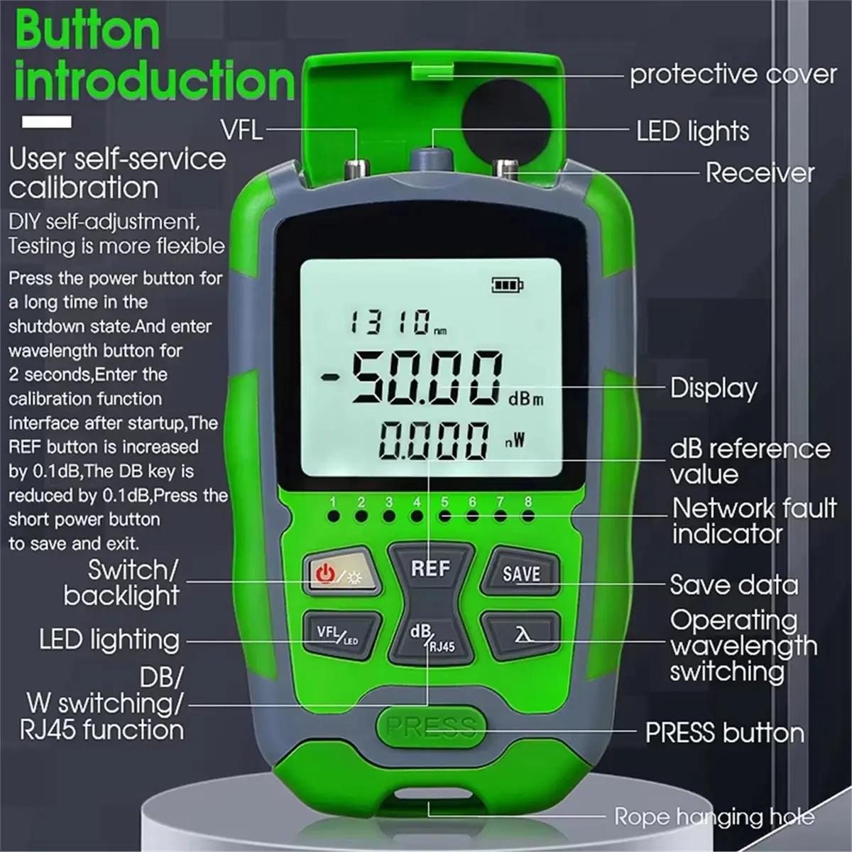 -MC50 1MW Rechargeable Optical Power Meter 4 in 1 Multifunction OPM FTTH Tool Fiber Optic Tester -50-+26dbm