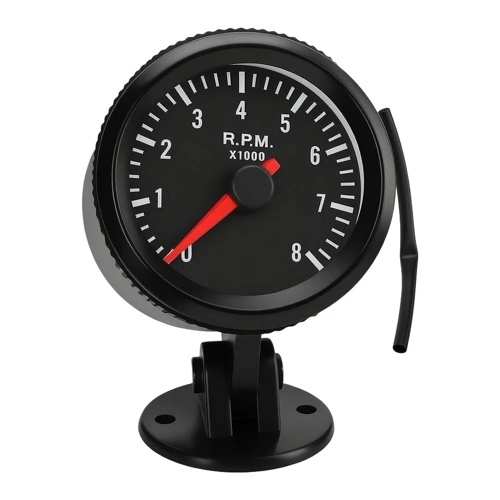 Car Tachometer 2 Inch 52mm LED Gauge 0-8000 RPM Black Face White Light for A-Pillar or Dash Mount Installation