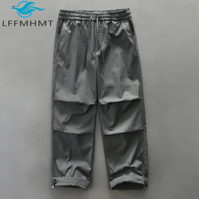 

Z676 Men's Vintage Cargo Pants Autumn New Design Elastic Waist Solid Color Simple Basical Streetewear Cozy Soft Daily Trouser