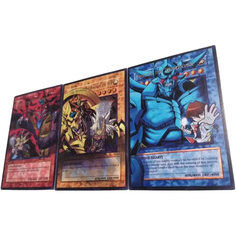 3 Sheets Flash Card Egyptian God Yugi Muto Seto Kaiba Yu-Gi-Oh! Diy Hot Stamping Series Action Toy Figures Anime Game Collection