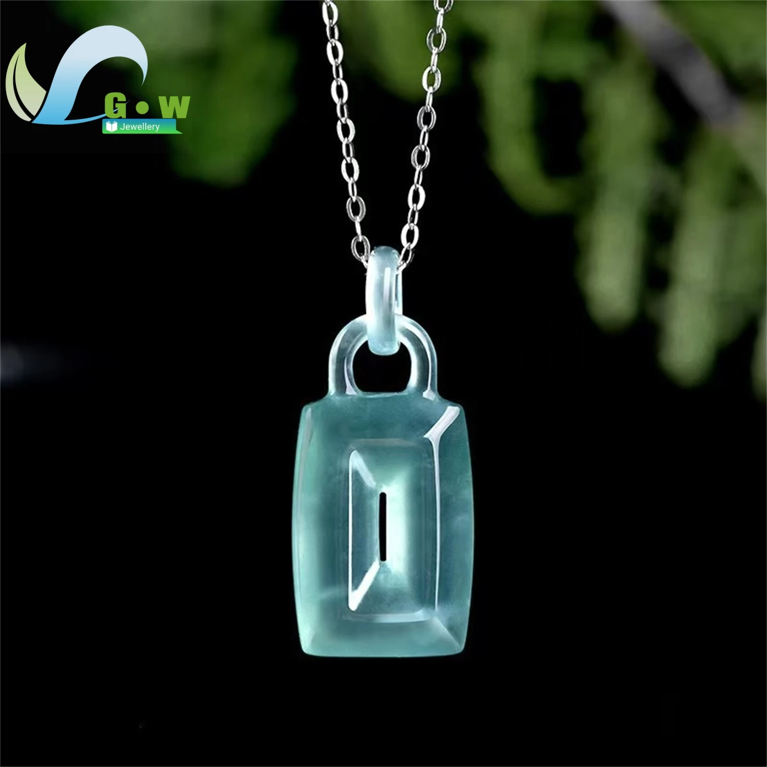 Natural Icy Blue Jadeite Hollow Lock Pendant Necklace for Women Minimalist Fine Jewelry Gift Elegant Smooth Everyday Wear Charm