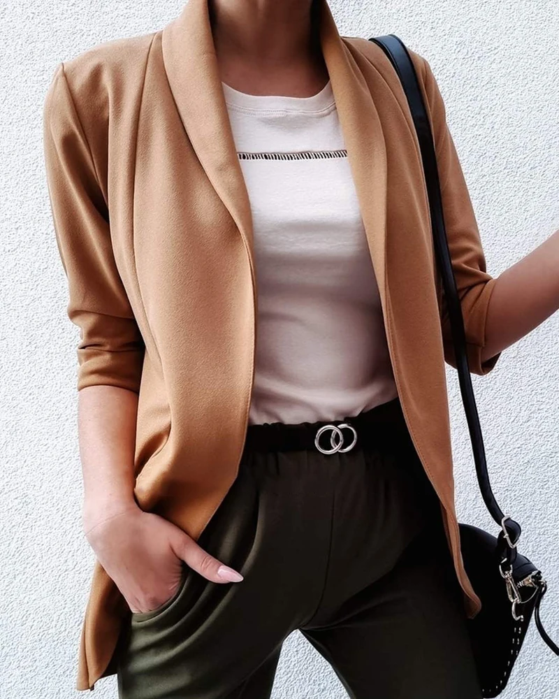 

Women's Coat Solid Color Long Sleeved Cardigan Commuting Fashion Coat Casual Retro Elegant Coat Shipped Within 48 Hours