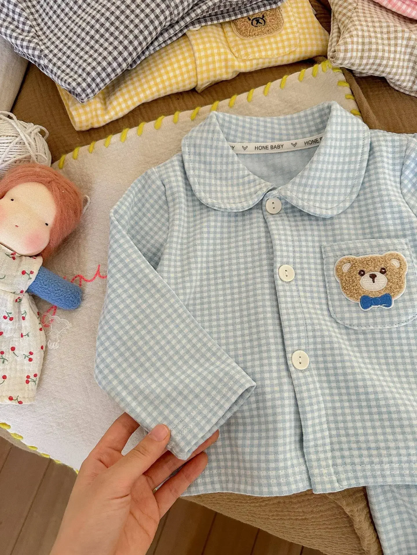 Kinder-Herbst-Homewear-Set, Langarm, kariert, Cartoon-Schlafanzug aus Polyester für Jungen und Mädchen, Frühling/Herbst – Detail 11
