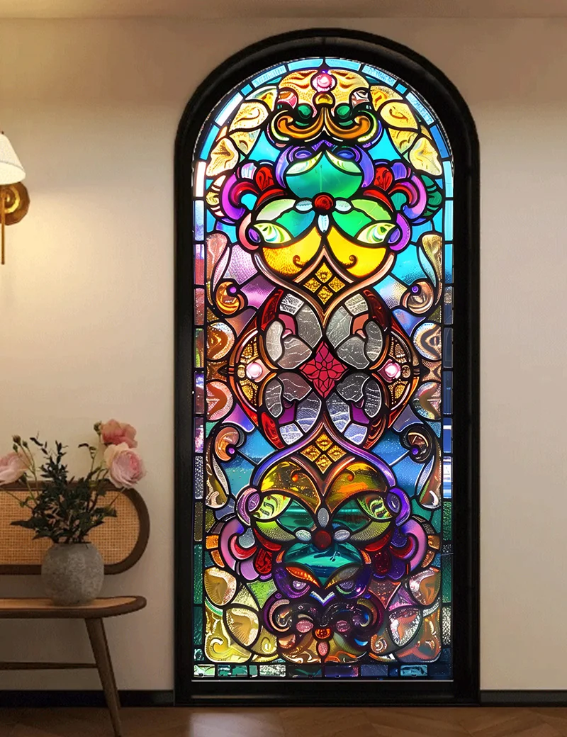 European Color Palace Wind Window Glass Film Retro Church Film Anti-peeping Electrostatic Scrub Stained Glass  Window Film