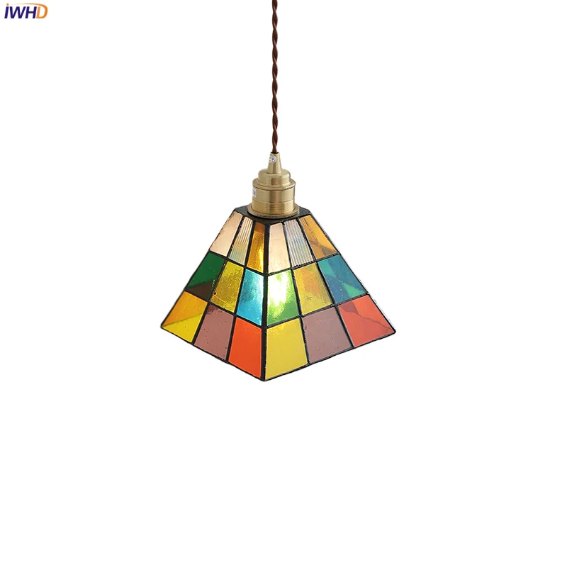

IWHD Colored Glass Lampshade LED Pendant Lights Fixtures Kitchen Garden Bedroom Indoor Home Decor Modern Nordic Hanging Lamp