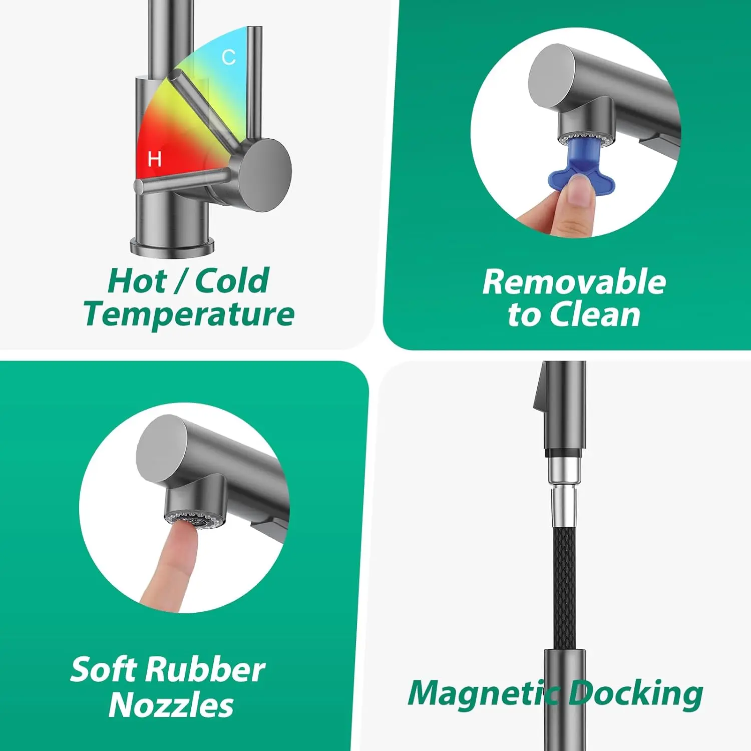 Kitchen Faucets, Grey Kitchen Faucet with Pull Down Sprayer,Stainless Steel Kitchen Faucet 3 Hole,Single Handle Bar Sink Fa