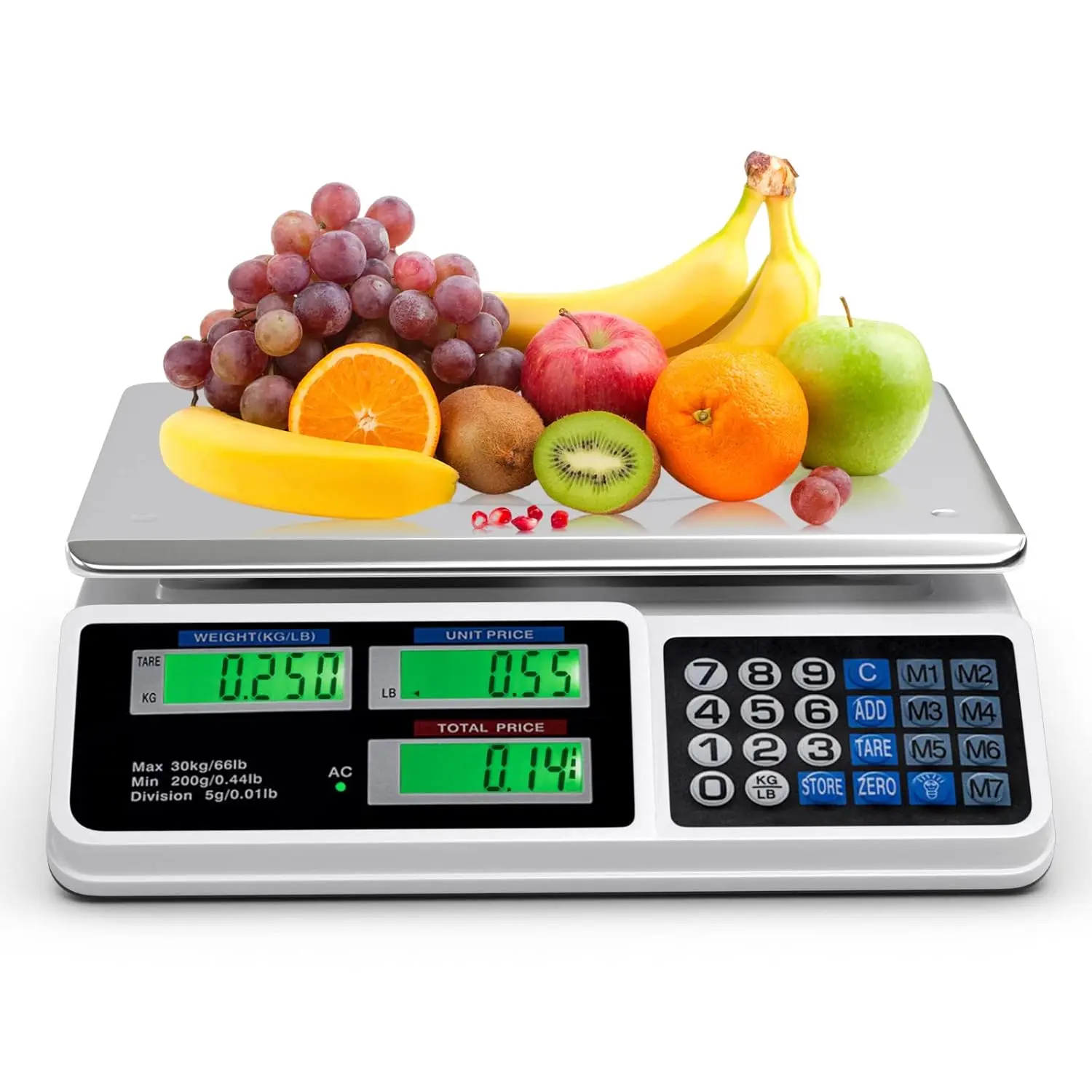 

66 LB Commercial Food Scale with Dual Display, Waterproof & Auto-Lock for Retail Use