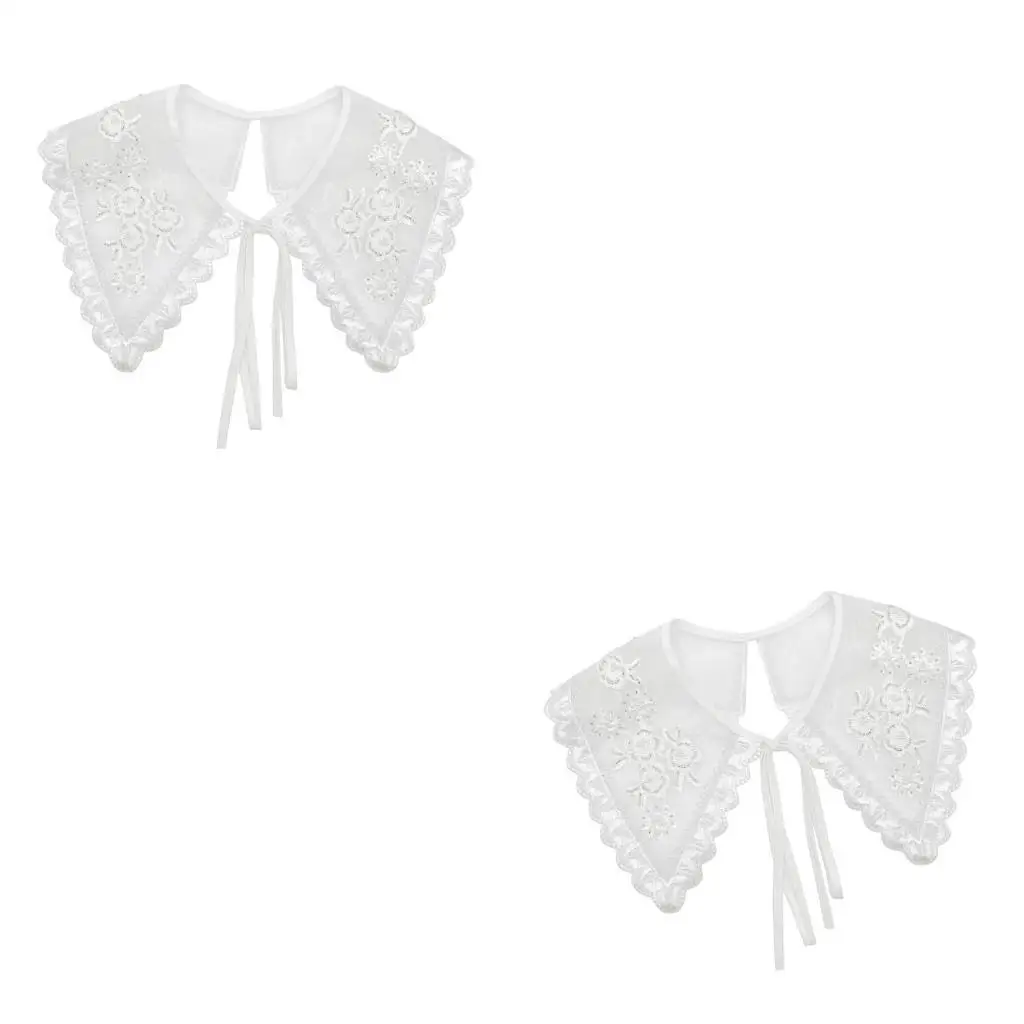 652F Women's Detachable False Collar Embroidery Flower Pearls Beaded Layering Shirt Dresses Decorative Collar Shawl Capelet