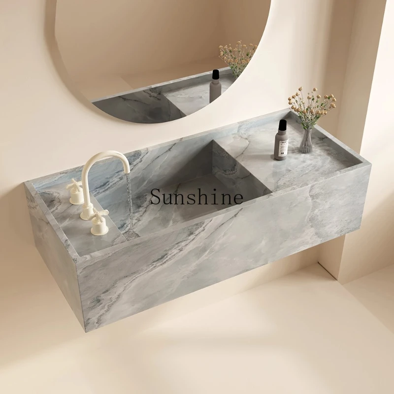 

Retro gray jade marble slate wall-mounted wash basin bathroom cabinet simple