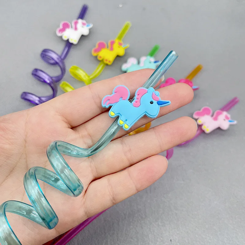 Unicorn Cartoon Good-looking Straw PET Reusable Spiral Straw Unicorn Birthday Wedding Party Children Adult Cute Straw