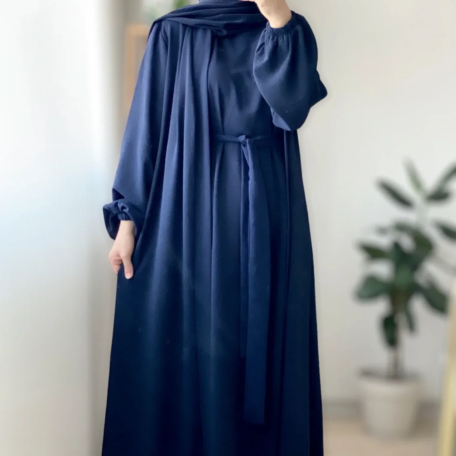 Muslim Woman Abaya 2 Piece Set Abayas Kimono with Sleeveless Hijab Dress Sets Islamic Matching Outfit Dubai Turkey Ramadan Eid