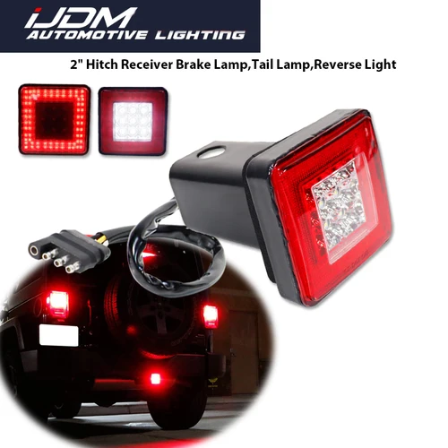Luz trasera/freno de coche con camión SUV remolque clase 3/4/5 receptor de enganche de remolque de 2 pulgadas lámpara de freno roja, lámpara trasera, luz inversa blanca