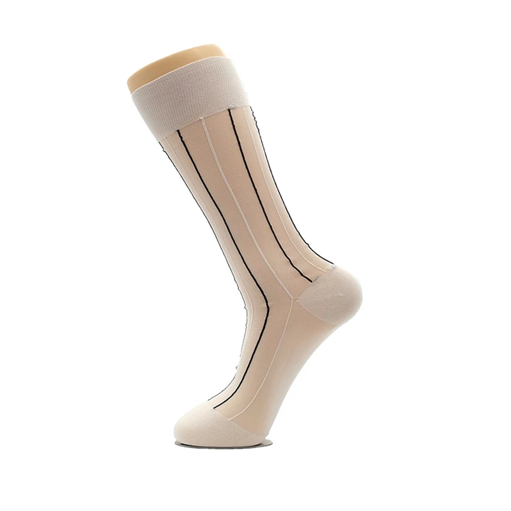 Heiße neue Mode-Socken für Herren, Dessous, durchsichtig, sexy, seidige Strümpfe, Kniestrümpfe, gestreift, atmungsaktiv
