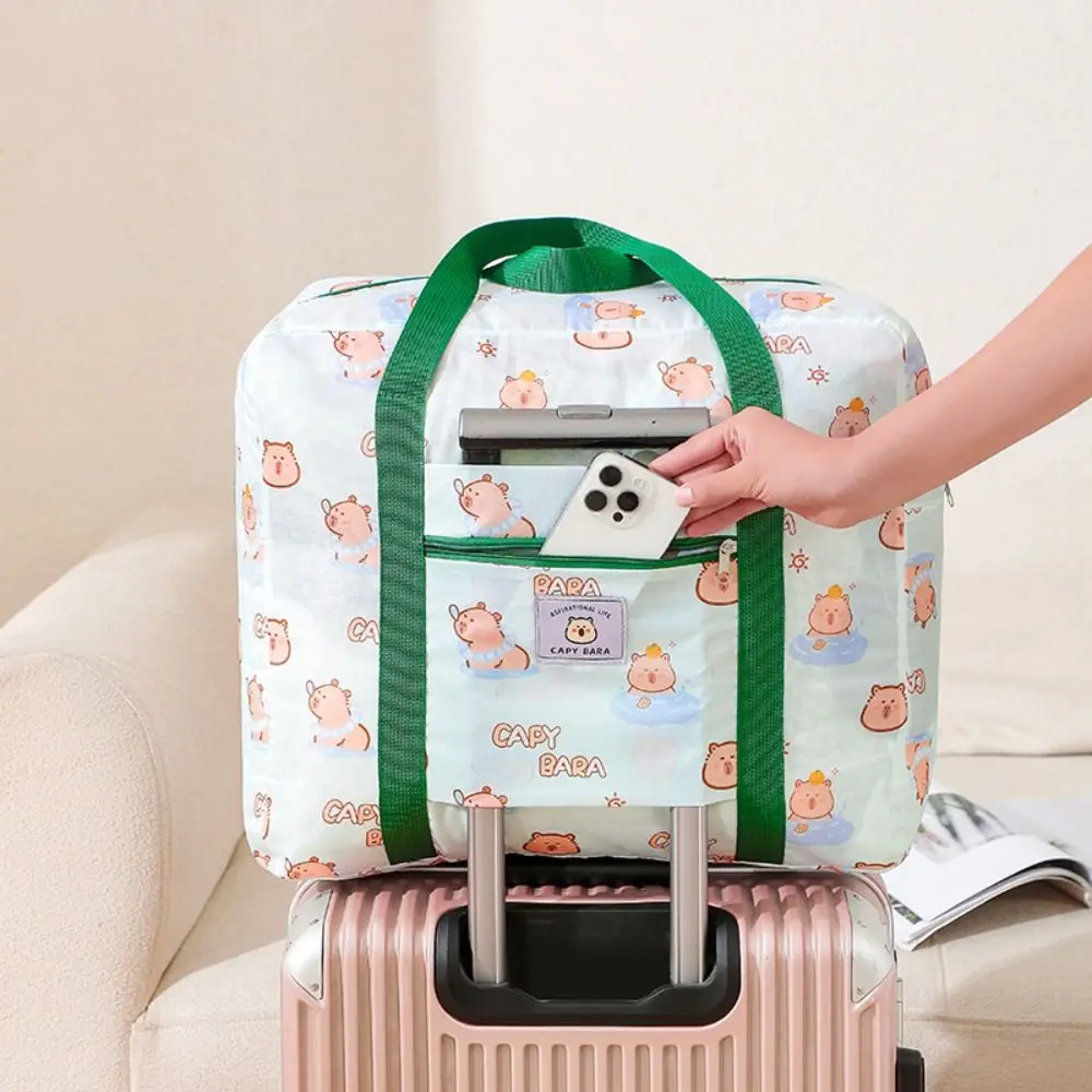 Capybara Large Capacity Foldable Travel Bag Multifunctional WaterProof Nylon Duffel Bag Zipper Cartoon Luggage Bag Unisex