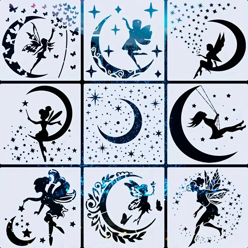 Bview Art Kit de plantillas reutilizables Moon Fairy de 9 piezas: plantillas de manualidades DIY para proyectos creativos