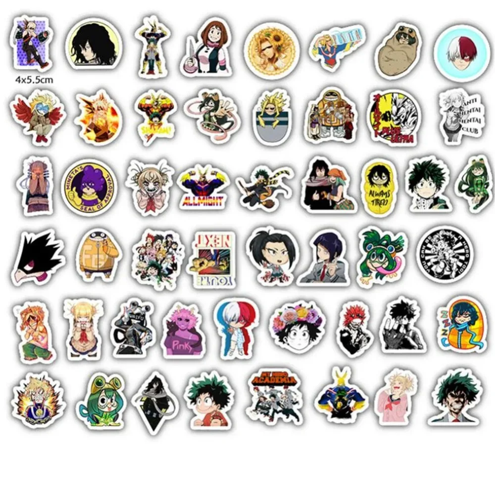 50PCS Anime Hero Academy Cartoon Character Laptop Computer Graffiti Luggage Decoration Waterproof Sticker Toy